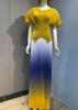 Novo Terno de Moda Plissado Fluorescente com Gradiente Transfronteiriço Temperamento Feminino Ajustado plus size Temperamento Sofisticado Conjunto de Duas Peças
