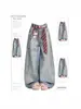 Calça Jeans Scimitar com Estampa de Gravata 3D para Mulheres, Novo Estilo Verão 2026, Calça Larga Reta Solta, Calça Longa