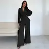 Otoño e Invierno 2025 Moda Europea y Americana Transfronteriza de Amazon Traje Elegante de Mujer con Cuello en V y Manga Larga y Pantalón Elegante de Pierna Ancha