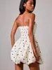 Vestido de Verão 2026 Novo Europeu e Americano Transfronteiriço para Mulheres com Estampa de Bolinhas Tomara que Caia Slim Fit Moda Tendência Hot Girl Curto