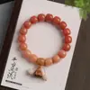 Pulsera de Cuentas Bodhi Natural con Degradado Verde, Colgante de Madera de Durazno Estilo Chino con Loto y Cuentas Cilíndricas, Cuentas Budistas de Oración de Círculo Único al por Mayor