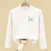 Camiseta de manga comprida para meninas, novo estilo outono/inverno, segunda pele infantil, gola alta meia-lua de veludo alemão, blusa macia escovada para meninas pequenas