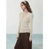 Suéter de punto básico de manga larga con cuello en V relajado para mujer, estilo otoño e invierno, simple y elegante, corte ajustado y favorecedor, adecuado para ir al trabajo