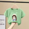 Camiseta de Manga Corta de Algodón Puro para Niñas Verano 2026 Nuevo Estilo Moda Media Manga para Niños Medianos y Grandes Tops para Niñas