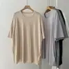 Camiseta de Borda Crua Cortada Livremente para Pessoa Preguiçosa Camiseta de Gola Redonda Manga Curta para Mulheres Verão Estilo Preguiçoso Solta Emagrecedora Top de Comprimento Médio
