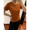 Camiseta de manga corta con hombros rectos estilo americano para mujer, algodón puro de verano, simple ajustada, que ciñe la cintura, top corto sexy y seductor
