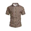 2026 Estilo Verão Europeu e Americano Transfronteiriço Amazon Novo Estilo Gola Listrada Camisa de Manga Curta para Férias Camiseta de Manga Curta para Praia para Homens