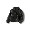 Ropa Infantil Balabala Kidsren, Chaquetas Infantiles Kidsren, Ropa de Primavera y Otoño para Niñas, Chaquetas Clásicas de Imitación de Cuero Mate de Color Sólido, Tops Casuales de Moda