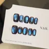 [Névoa Azul da Palma] Manicure Azul Casual Estilo Ins Unhas Usáveis Puramente Feitas à Mão Manicure Curta Adesivo Unhas Postiças Atacado