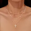 Joyería Transfronteriza Europea y Americana Nueva Retro Personalizada Colgante de Cruz Clavícula Collar Multicapa Accesorios Colgante para Mujer