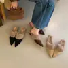 Primer Encuentro Temporada Mules de Tacón Grueso Cerrados Ropa de Abrigo 2026 Otoño/Invierno Nuevo Estilo Frances Deslizables Pantuflas Peludas