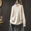 Suéter de Hilo de Algodón de Cuello Medio Alto para Mujer Holgado Cubre Carne Otoño e Invierno Nuevo Casual Combinable Jersey con Pelusa y Forro