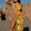 Traje de baño de tres piezas de malla con estampado de leopardo europeo y americano, cuello halter, para mujer, Bikini Amazon, Traje de baño con protección solar para mujer