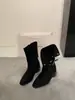 Botines de estilo francés de doble uso, súper modernos y deslumbrantes para 2026, chic de principios de otoño, llamativos de estilo callejero, botines de ante efecto Maillard estilo Western cowboy para mujer