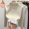 Estudiantes de secundaria de terciopelo con cuello semi-alto, forro polar, engrosado, prenda interior de terciopelo cálida de una sola pieza, top interior para mujer de otoño e invierno