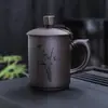 Caneca de Chá para Escritório de Areia Roxa Mineral Original com Gravação, Caneca de Água Grande Personalizada com Tampa, Xícara de Chá, Caneca de Cerâmica, Personalizada