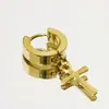 Brincos de aço inoxidável em formato de cruz da moda europeia e americana, clip para cartilagem de titânio dourado, brincos de clipe de personalidade rock sem furo