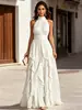 868W Novo Vestido de Noite Europeu e Americano com Gola Halter, Barra Franzida, Sem Mangas, Costas Abertas, para Banquete, Casamento, Madrinha