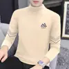 Camiseta Interior Térmica de Manga Larga para Hombre, Color Sólido, Doble Cara de Polar Cepillado, Cuello Medio, Otoño/Invierno 2025