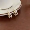 Brincos de Diamante em Forma de C com Pérolas em Camada Dupla para Mulheres, Design de Nicho de Luxo Acessível, Elegantes de Alta Qualidade, Brincos Atmosféricos, Brincos e Brincos