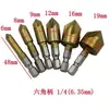 Juego de 6 piezas de herramienta de avellanado de cinco filos con mango hexagonal de 90 grados, 6 mm-19 mm, avellanador, perforador de agujeros para carpintería