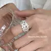 Anel de Prata Esterlina S925 com Fragmentos Suturados para Mulheres, Design Único, Estilo Ins, Sensação de Alto Padrão, Versão Larga para Dedo Indicador
