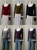 Camisa de punto de cuello cuadrado marrón para mujer, estilo nuevo Otoño e Invierno 2025, abrigo de corte entallado de alta gama