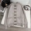 Suéter de punto estilo retro americano, de doble botonadura, forrado de felpa para hombres y mujeres, mezcla otoño/invierno, elegante y relajado, cárdigan de punto de cuello redondo