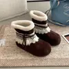Botas de Nieve Peludas Rosas de Suela Gruesa Estilo Dulce para Mujer 2025 Invierno Gamuza con Cordones Más Terciopelo Cálidas Botas Cortas