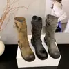 Botas de media pantorrilla con hebilla de cinturón, nuevo estilo otoño 2026, tacón grueso, botas de montar vintage desgastadas, botas de motocicleta para mujer