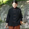 Jaqueta Feminina Zhi Shuangshu Nova Jacquard de Seda e Linho com Patchwork Estampado Xiangyunsha em Algodão R211166