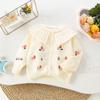 Suéter Cárdigan para Niños Otoño e Invierno Nuevo Bebé Niña Bordado Cereza Tops Tejidos Lindo Cuello de Muñeca Top Tejido