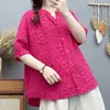 Camisa de Algodón Puro Floral con Cuello en V Holgada Talla Grande Estilo Japonés Mori para Mujer Verano de Manga Corta Casual Cruzada