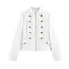Ropa Europea y Americana Transfronteriza para Mujer AliExpress Venta Caliente Moda Chaqueta de Doble Botonadura con Cuello Alto Cremallera Versátil Manga Larga Ropa de Abrigo