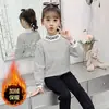 Camiseta Térmica Infantil com Forro de Fleece, Camiseta Térmica Grossa de Gola Alta para Crianças no Inverno, Blusa de Manga Longa para Crianças Mais Velhas no Outono e Inverno