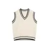 Suéter de tricô com tranças, gola V, color block para outono e inverno, colete de tricô sem mangas, estilo retrô, modelagem solta, usado sobre uma jaqueta, estilo masculino