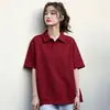 Camiseta casual de algodón puro para mujer, manga corta, cuello polo, estilo casual estudiantil, top versátil estampado estilo Ins, camiseta de moda
