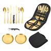 Vajilla de acero inoxidable de Amazon para viajes al aire libre, camping, picnic, barbacoa, plato con cuchillo, tenedor y cuchara, bolsa de almacenamiento portátil.