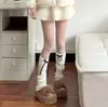 Cálcetas de lana tejida blancas con lazo para otoño e invierno, calcetines holgados, versátiles para botas de nieve JK, calentadores de piernas estilo ballet Y2K