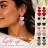 Aretes de Corazón de Tres Capas Rosa Barbie Súper Brillantes Estilo Océano Ins con Estrella de Mar y Concha de Acrílico Aretes del Día de San Valentín