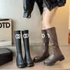 Zapatos nuevos para mujer, botas para mujer, botas altas largas, botas de equitación para primavera/otoño/invierno, botas casuales con cremallera, parte superior de cuero, tacón medio, tacón grueso, estilo versátil