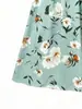 Transfronterizo 2026 Estilo Suave Tallas Grandes Vestido Lencero Cuello en V Ceñido a la Cintura Acampanado Chifón Hoja Verde Fresca Floral Vestido de Vacaciones