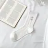Meias Brancas com Laço de Renda para Mulheres, Meias de Cano Médio, Algodão Fino para Primavera e Outono, Meias Rosas Bordadas de Estilo Japonês para Meninas