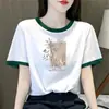 Camiseta Raglan Moda Mãe Estilo Comércio Exterior Transfronteiriço para Mulheres, Manga Curta Verão Slim Fit Solta Casual Top de Alta Qualidade