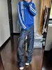Jeans azules de estilo americano para hombre con bordado de letras en la calle, pantalones largos negros de corte slim, holgados, rectos, modernos, con un ligero ensanchamiento