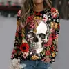 TEMU Transfronterizo Caliente Comercio Exterior Mujer Retro Calavera Rosa Impresión Digital 3D Cuello Redondo Manga Larga Halloween Sudadera