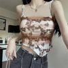 Top sexy com alças estilo chinês retrô, cor contrastante, slim fit, confortável, roupa íntima, para mulheres