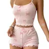 Conjunto nuevo estilo estampado, con lindos estampados de cerezas, colores lisos y un cómodo conjunto de pijama tipo camisola adornado con un lazo para estar en casa.