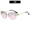 Novos Óculos de Sol Sem Aro de Metal Estilo Gatinho High-End Street Style Moda Férias Dirigindo Tendência Feminino Óculos de Sol Transfronteiriços