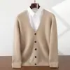 Cárdigan de Punto para Hombre Otoño Invierno Talla Grande Holgado Casual Suéter de Cachemir Tejido Cálido Manga Larga Abotonado Viaje de Negocios